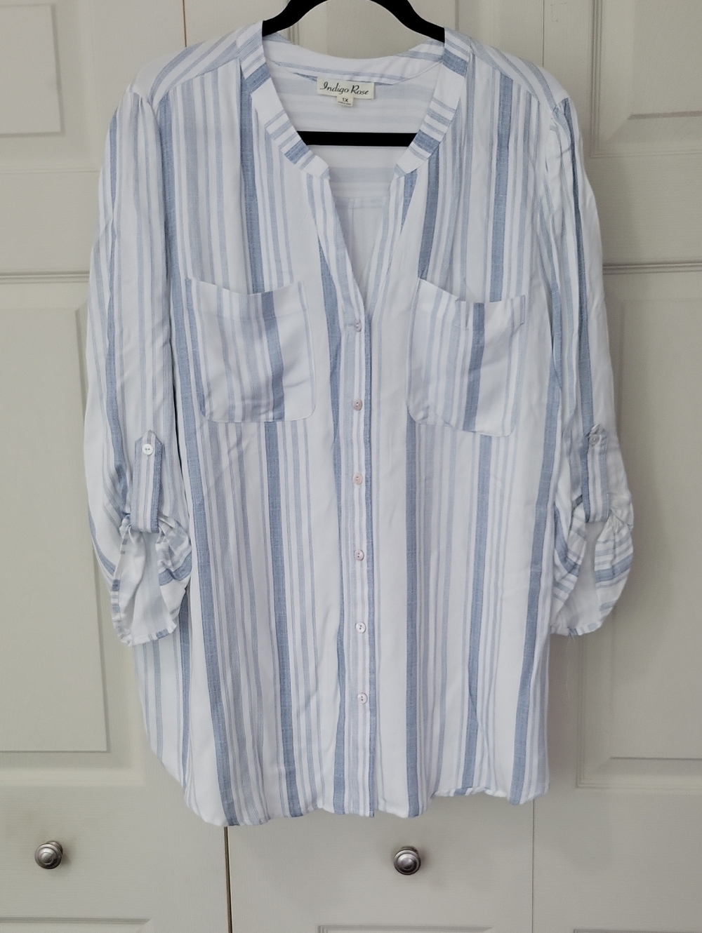 Indigo Rose Striped Button-Up Blouse - Light Blue & White